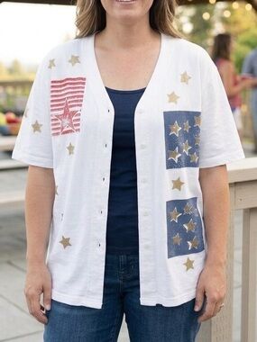 Vintage Inventions by L.A. Express Patriotic Flag Shirt M Made in USA Americana